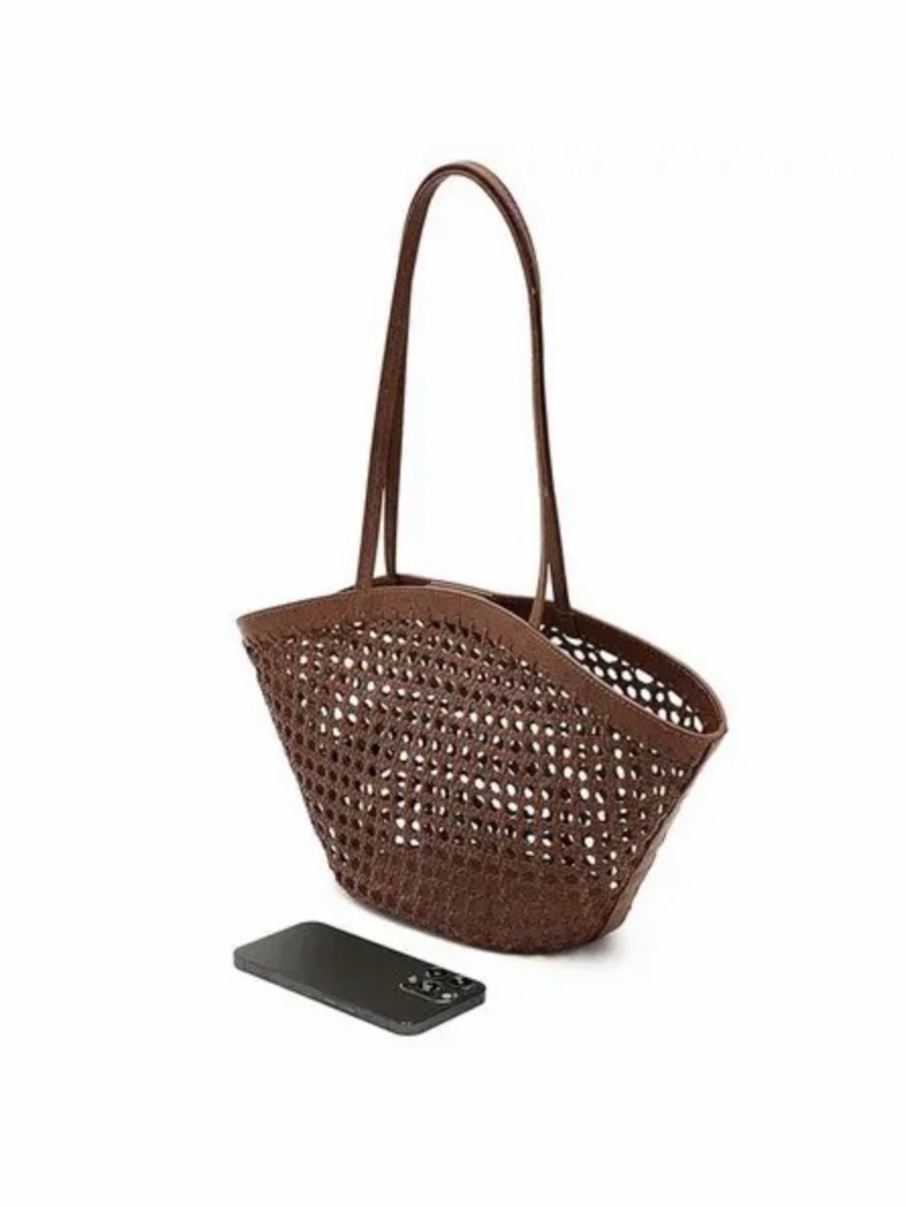 NEW Madewell Cherry Wood Caning Tote Woven Leather Tote Bag in Dark Brown - Picture 5 of 8